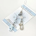 Colgante para móvil con cuentas, peces y estrellas en azul y blanco con tarjeta de adorno - Estilo Cadena de Teléfono de Pez con Lunares Azules