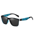 Men's sports sunglasses UV400 with black square frame and blue interior accents - Black Frame / Gray Lens / Blue Trim (G6)