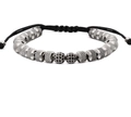 Pulsera ajustable de hombre con cuentas de plata moleteadas y bolas de pavé negro - Pulsera de Acero con Bolas de Diamantes de Imitación Negros Dobles