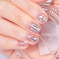 Holographic nail art stickers featuring silver and blue geometric foil on clear base - Silver Blue Geometric Flakes Transparent Nail Foil (DQ3-078)