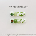 Handmade green and white press-on nails featuring 3D frog charms and bow accents - Extra Small (XS) / Green (1574 Short Square)