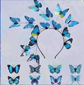 Blue LED butterfly headband and clip set for Christmas parties and concert accessories - Blue Headband + 8 Hair Clips