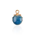 Deep blue shell-shaped pendant with gold alloy trim and white reflective background - Shell