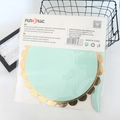 Mint green round paper cake stand with gold scalloped edges in individual packaging - Green