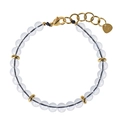 6mm clear crystal bead bracelet with stainless steel heart charm and gold spacers - White Crystal/Stainless Steel