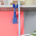 Cute light blue gel pen with dark blue butterfly pendant and long matching tassel fringe - Butterfly Tassel - Blue