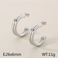 Polished silver stainless steel C-shaped chunky hoop earrings size 26x6mm and weight 11g - Style C Double Layer Round Tube (KE115320-KFC)