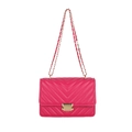 Minimalist fuchsia quilted shoulder bag with golden lock and chain strap for women - Rose Red
