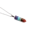 Collana d'argento alla moda con pendente esagonale in pietre preziose multicolore - Pendente a Colonna Esagonale Catena a O in Acciaio Inossidabile
