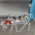 White metal reindeer garden decoration featuring intricate snowflake cutout and red bow - Small Bowing Deer C