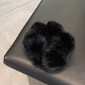 Plush black faux mink fur hair tie with a soft, voluminous texture for winter styling - Plush Scrunchie / Black