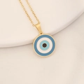 Golden stainless steel necklace with blue enamel Evil Eye pendant on white ceramic - Turkish Enamel Round Style(9#)