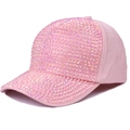 Pink fashion baseball cap for women with sparkling iridescent rhinestones and visor - Adjustable / Pink AB Rhinestone Pink Cloth