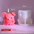 Pink origami puppy candle and its translucent silicone mold with precise dimensions - Origami Tongue Out Dog LZ-610