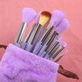 Purple makeup brush set with foundation and eyeshadow brushes in a velvet drawstring pouch - 13Pcs Taro Purple + Bag