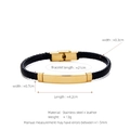 Men's multilayer braided leather bracelet with black and gold stainless steel plate - Black & Gold (W-12-1)