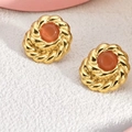 Französische Retro-Ohrringe aus goldenem Edelstahl mit orangem Edelstein und Perlen - ED02-Spiral Achat Rot