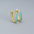 French vintage gold hoop earrings inlaid with turquoise rectangles and snap closure - Gold (Turquoise Stone)