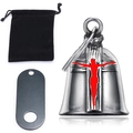 Vintage silver guardian bell with red cross pendant, black velvet pouch and gift tag - Steel Red Jesus Set (Incl. Tag/Bag)