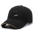 Black baseball cap with 3D M embroidery and white Champal text on front - Black with Black Embroidery
