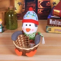 Christmas penguin themed woven candy basket with plush hat and green scarf for table decor - Small Penguin