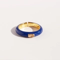 Adjustable S925 silver ring with blue enamel and a rectangular clear zircon gemstone - Adjustable Open / Blue