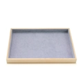 Rectangular light wood jewelry tray with grey velvet lining for rings and necklaces - Empty Grey Tray