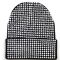 Gorro de punto de acrílico negro clásico con lujosos adornos de pedrería plateada brillante - 55-63cm / Cobertura Completa Negro Con Diamantes De Imitación Plateados (03)