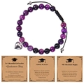 Handmade graduation bracelet with purple agate beads, silver heart charm, and gift cards - The Adventure Begins Theme / Purple Striped Agate