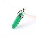 Green hexagonal crystal pillar necklace pendant with silver metal bail on white background - Green Stone