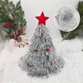 Sparkly silver tinsel Christmas party hat with red stars and pom-poms on white fur - Standard / Silver With Red Star Red Balls