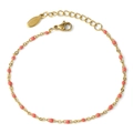Bohemian stainless steel gold chain bracelet with coral pink enamel beads and lobster clasp - Coral Pink