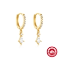 Eleganti orecchini a cerchio in argento S925 dorato con cristalli a forma di aquilone - Argento 925 / Stile Oro Sfaccettato Rombo Trasparente