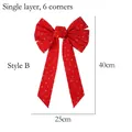 Large red velvet Christmas bow with gold moon and star sequins, size 40cm x 25cm - Gold Star Moon B / 25x40cm