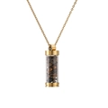 Golden stainless steel perfume bottle pendant necklace filled with brown crushed stones - Gold Tiger Eye