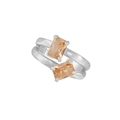 Double-layered S925 sterling silver hollow ring with two orange rectangular zircons - Size 16/Adjustable / Silver