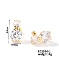 Detail showing dimensions of golden bow earrings with double layer round zircons - Clear Zirconia Bow Style / Gold