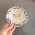 Detail of handmade coconut bowl with inlaid shell butterfly pattern and colorful mosaic - Colorful Butterfly