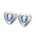 Silver tone heart stud earrings with sparkling blue crystal centers and metal finish - Silver Blue Heart Style (KE51435-Z)