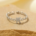 Minimalist S925 sterling silver open ring featuring a sparkling zircon-encrusted letter K - Silver-Letter K