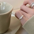 Irregular liquid metal texture ring in silver finish worn on finger for casual styling - J3976 Liquid Metal Streamline