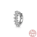 Macro view showing detailed prong-set white cubic zirconia on a 925 sterling silver hoop earring - Platinum Single #12