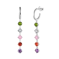 Elegant S925 sterling silver drop earrings with five multi-colored round gemstones - Five-Color Dangle Hooks / Silver Multicolor