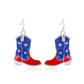 Cowboy boot earrings with red and blue glitter enamel and silver stars design - Style 5-Red Blue Glitter Star and Stripes Cowboy Boots Earrings