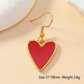 Boucles d'oreilles cœur rouge en acier inoxydable doré, modèle de 21x18mm - 131-Boucle d'Oreille Coeur Rouge