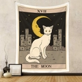 Detail of tarot moon cat tapestry with XVII The Moon print hanging on a beige wall - 73X95CM (Brushed Fabric) / The Moon (GT220814)