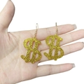 Orecchini a cerchio dollaro dorato in acrilico con glitter per feste e stile hip-hop - Gancio Dorato