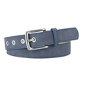 Matte blue faux leather belt with silver needle buckle and metal eyelets for women - Navy Blue