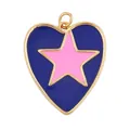 Golden heart pendant with deep blue enamel and a soft pink star in the center - Blue Background Pink Star Heart Style (K055898-8)
