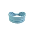 Elastic light blue yoga headband with a twist knot design and soft pleated fabric - Sky Blue